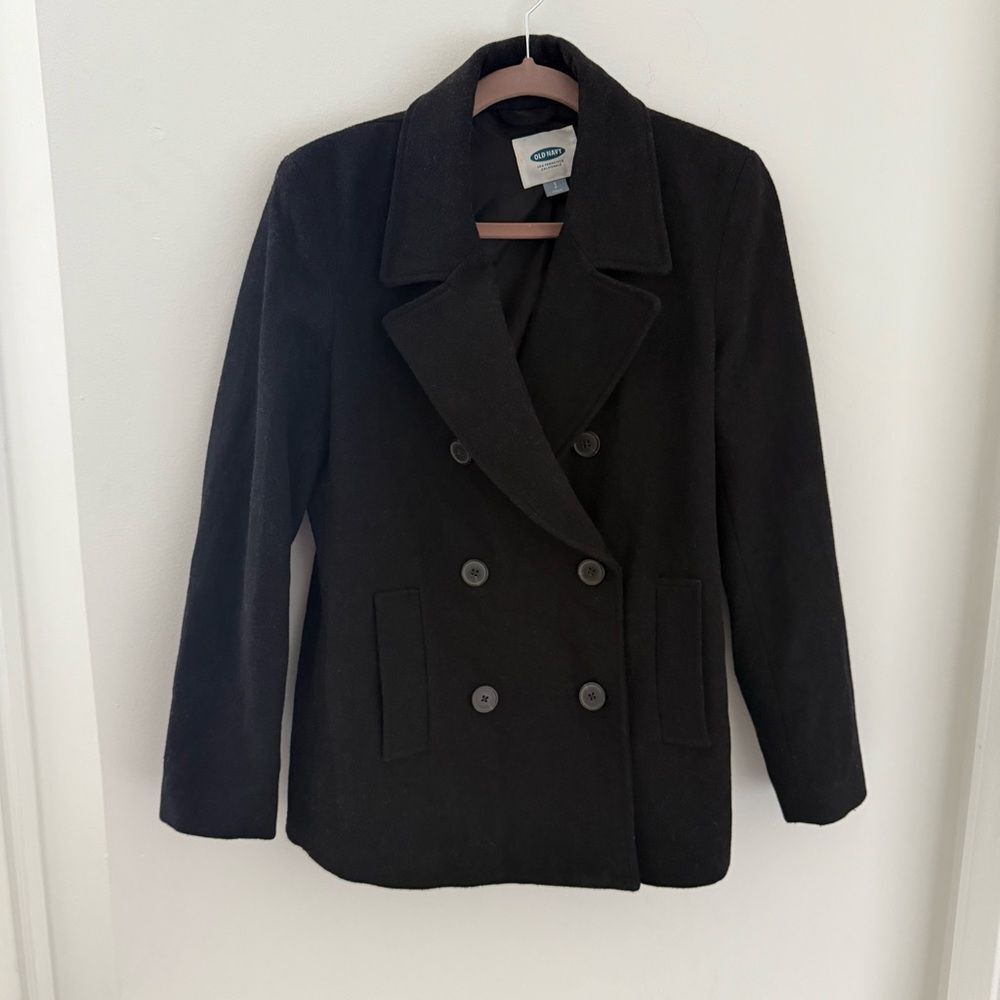 Old Navy Recycled Wool Peacoat Coat Winter Jacket S Pea Coats Solid Black - Picture 7 of 8